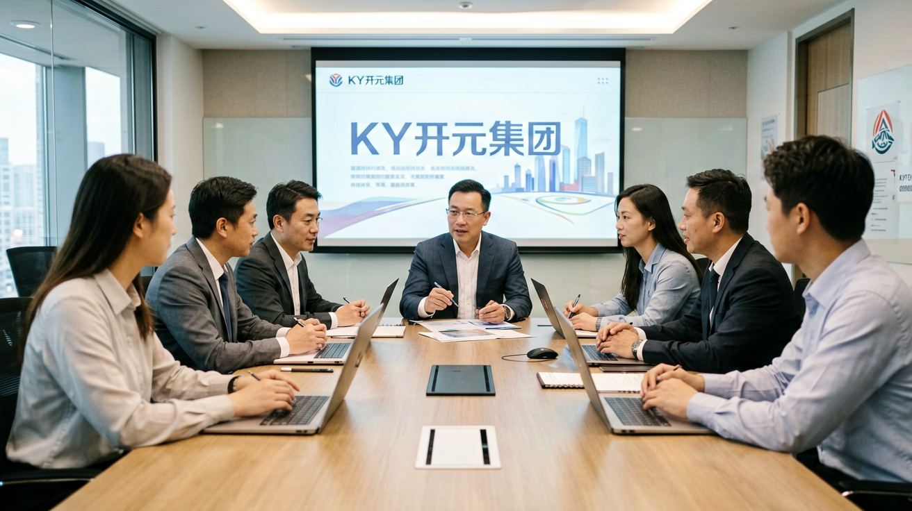 KY开元集团核心团队在会议室进行业务研讨
